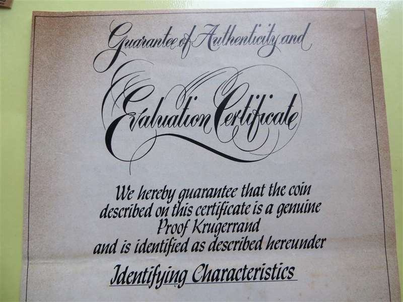 Proof Kruger Rand Certificate