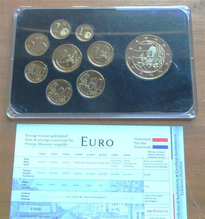 Netherlands Prestige Euro Coin Set - Gold Plated Rhodium UNC in Capsule
