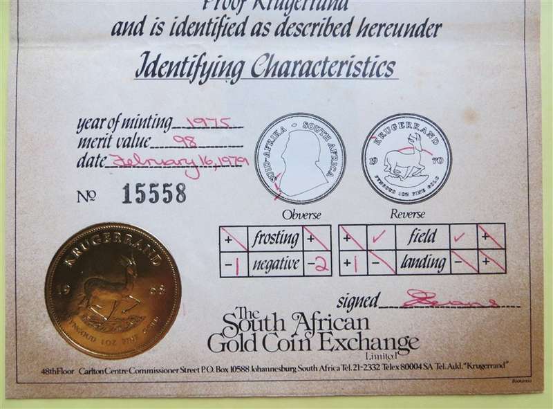 Proof Kruger Rand Certificate