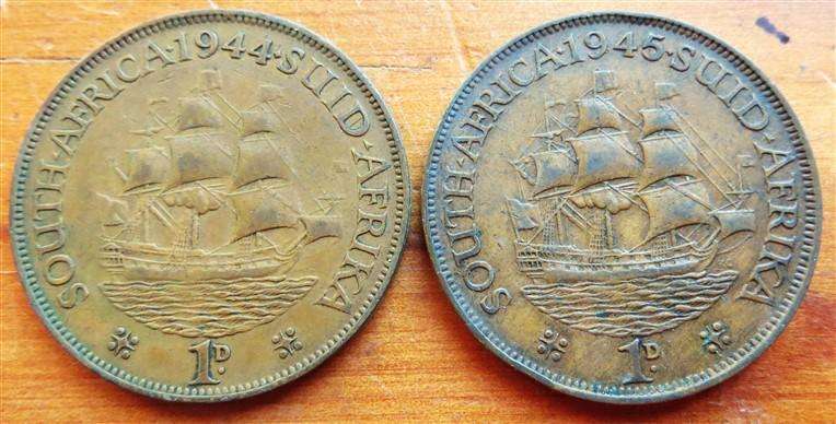 1944 + 1945 SA Union 1d Penny - 1 Bid for Both