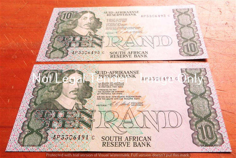2 x Stals R10 Notes - Consecutive Odd Numbers AP3306491 / 493 - Bid per Note