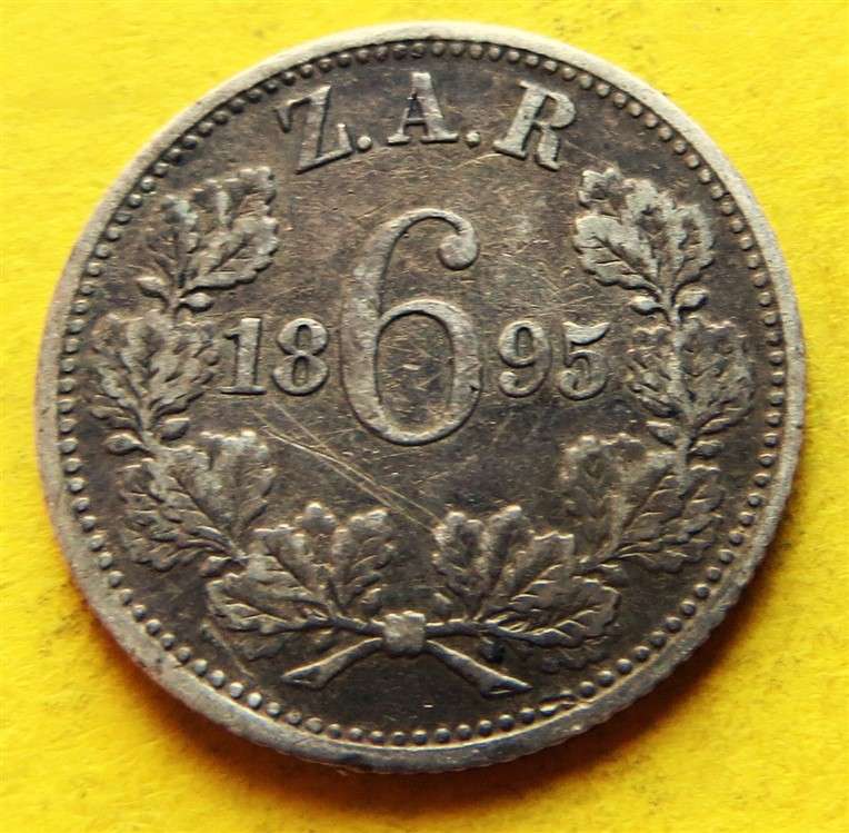 1895 ZAR 0.925 Silver 6d Six Pence Coin