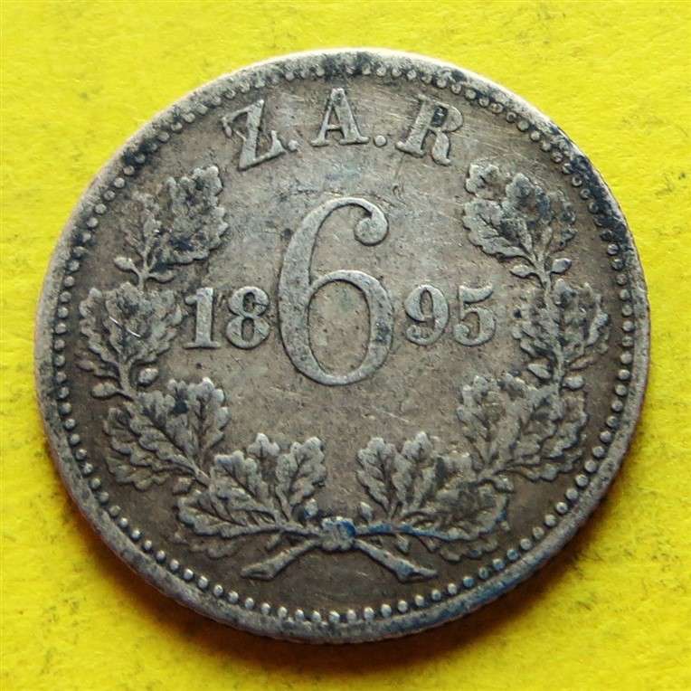 1895 ZAR 0.925 Silver 6d Six Pence Coin