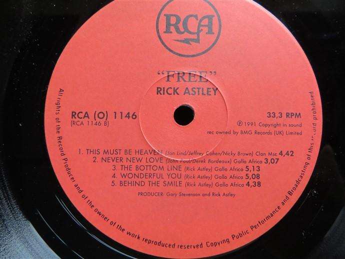 Rick Astley - Free -  Vintage Vinyl LP