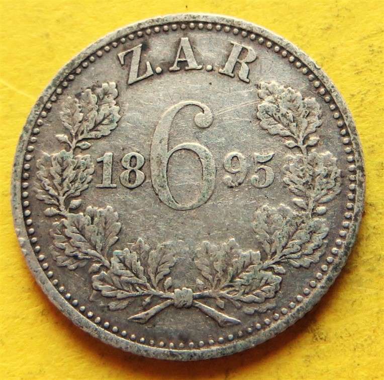1895 ZAR 0.925 Silver 6d Six Pence Coin