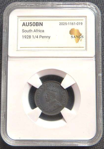 1928 SA Union 1/4d Quarter Penny AU50 Graded