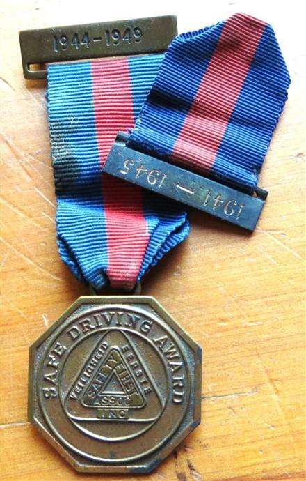 1944-1949 Safe Driving Medal Award  to R.N Webster