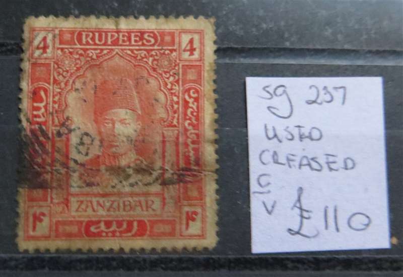 Zanzibar 4 Rupees Used - Creased  SG.237