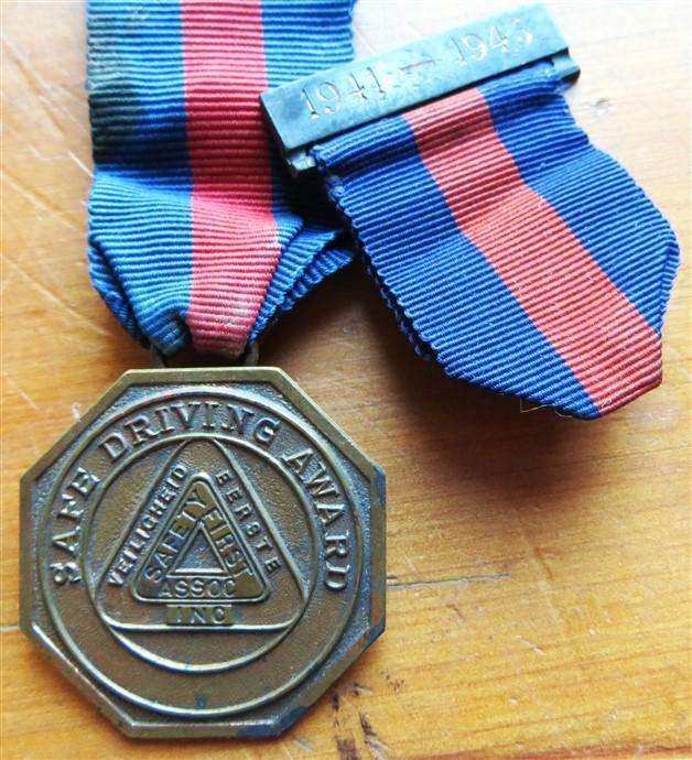 1944-1949 Safe Driving Medal Award  to R.N Webster