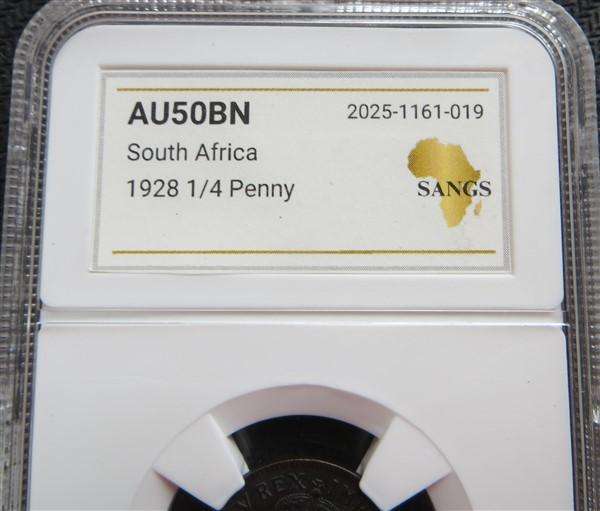 1928 SA Union 1/4d Quarter Penny AU50 Graded