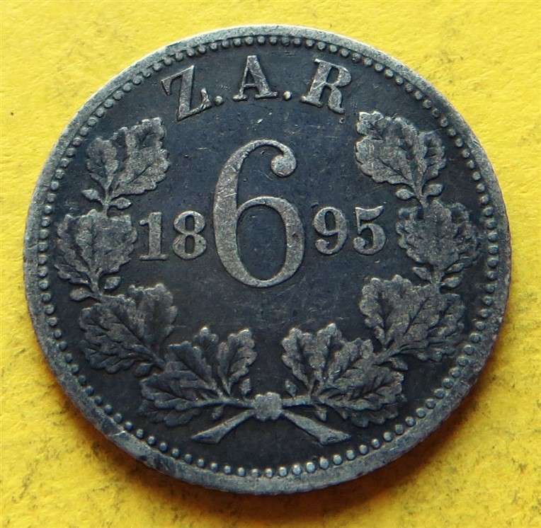 1895 ZAR 0.925 Silver 6d Six Pence Coin