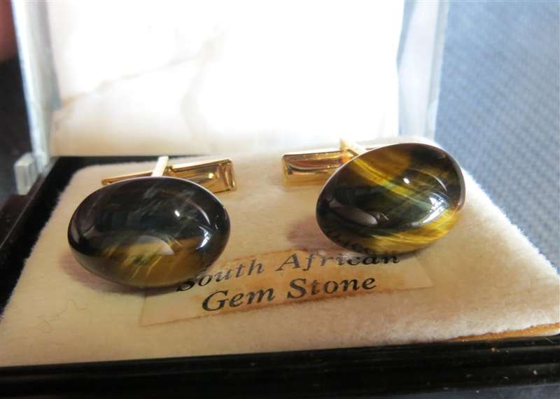 Vintage SA Gem Stone Cufflinks Set in Box