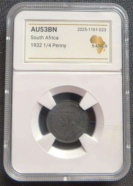 1932 SA Union 1/4d Quarter Penny AU53 Graded