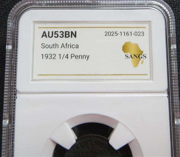 1932 SA Union 1/4d Quarter Penny AU53 Graded