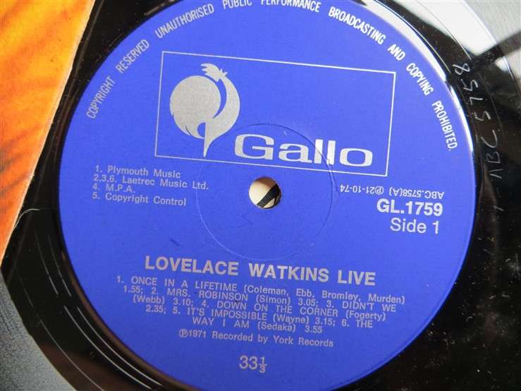 Lovelace Watkin - Live In SA (1971) - Vintage Vinyl LP - VG