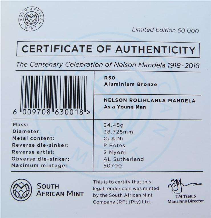 2018 Crown Size Nelson Mandela Centenary R50 Coin Uncirculated + Certificate