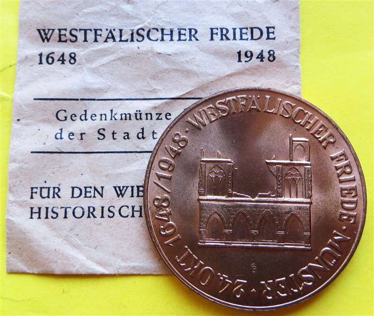 1648 - 1948 German Pax Optima Rerum - Westfalischer Friede Medallion