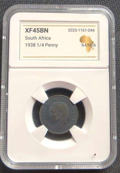 1938 SA Union 1/4d Quarter Penny XF45 Graded