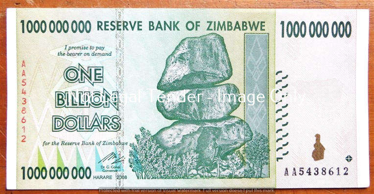 One Billion Dollars Zimbabwe Bank note - Harare 2008