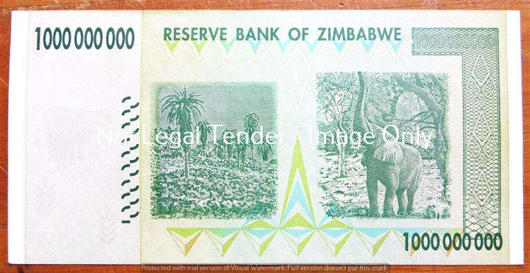 One Billion Dollars Zimbabwe Bank note - Harare 2008
