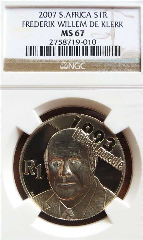 2007 FW De Klerk Nobel Prize R1 Silver NGC MS67