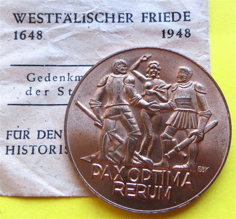 1648 - 1948 German Pax Optima Rerum - Westfalischer Friede Medallion