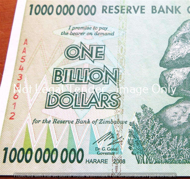 One Billion Dollars Zimbabwe Bank note - Harare 2008