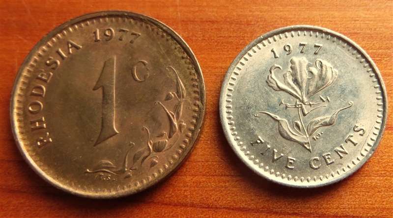 1977 Rhodesia 1c + 5c Coin Lot - Condition