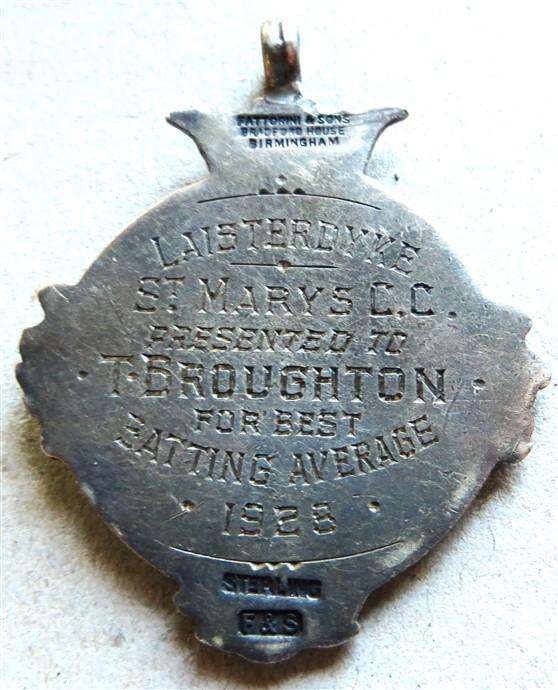 1928 Silver Hallmarked Cricket Medal - St Mary's CC