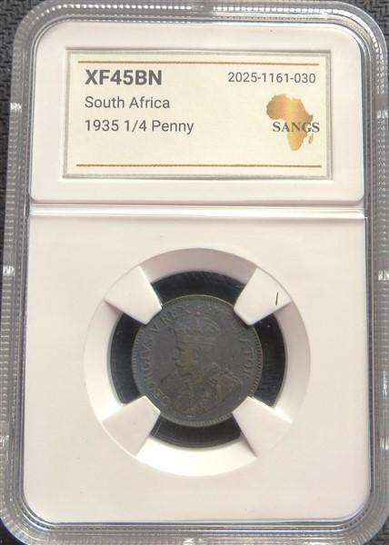 1935 SA Union 1/4d Quarter Penny XF45 Graded