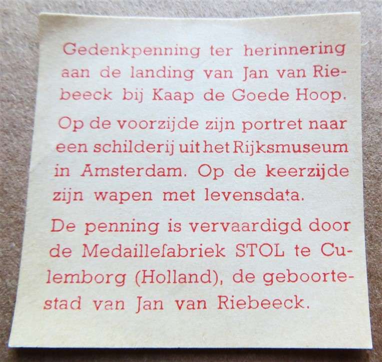 Jan Van Riebeeck Silver 40,7mm Comemmorative Medallion in Box