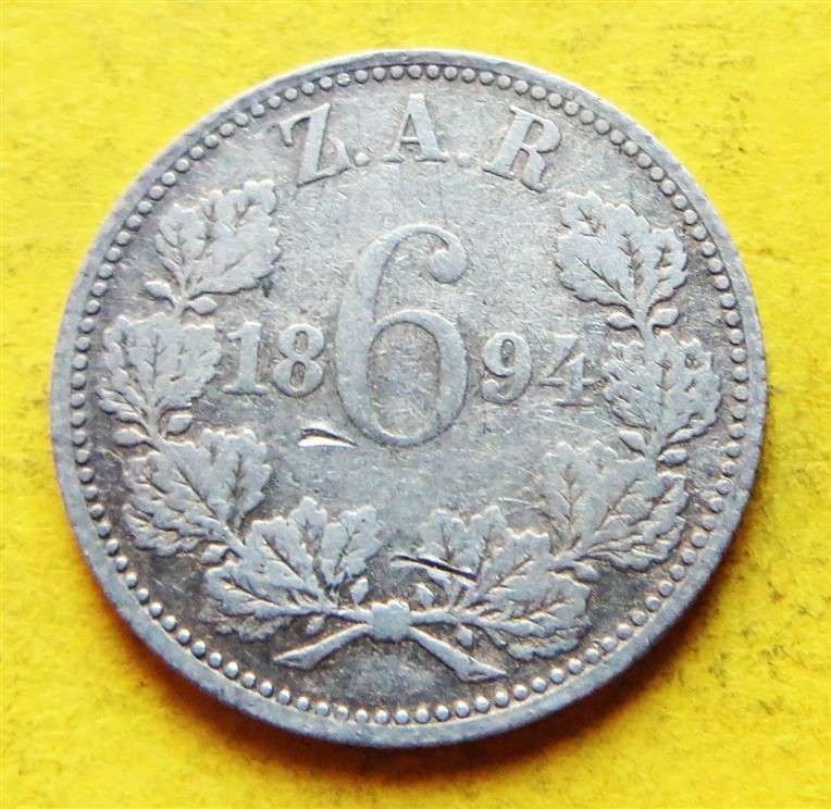1894 ZAR 0.925 Silver 6d Six Pence Coin
