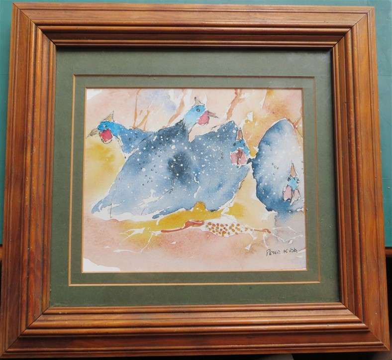 Artist signed Print - Framed with Glass - Guinea Fowl Peter Kidd