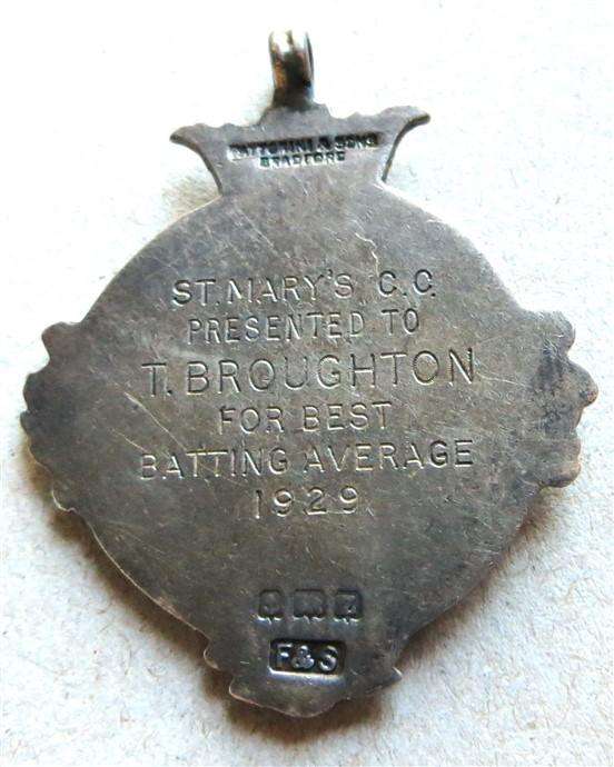 1929 Silver Hallmarked Cricket Medal - St Mary's CC
