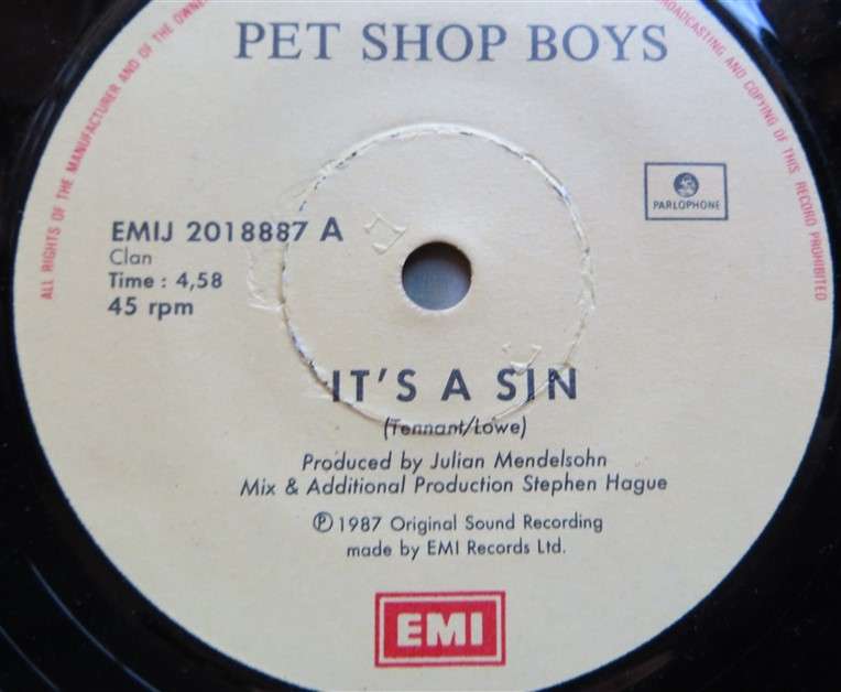 Pet Shop Boys - It's a Sin Vintage Vinyl 7 Single