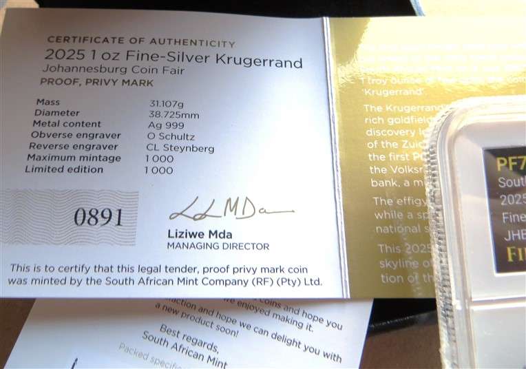 2025 PF70 Silver Krugerrand First Release Graded