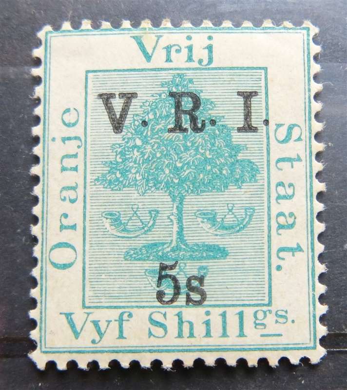 1900 OFS Overprint V.R.I 5s over 5 Shillings - Unchecked for Variety