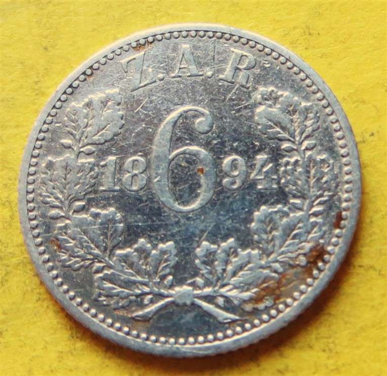 1894 ZAR 0.925 Silver 6d Six Pence Coin