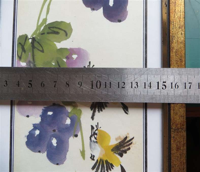 Japanese Watercolour - Framed with Glass - Birds & Grapes