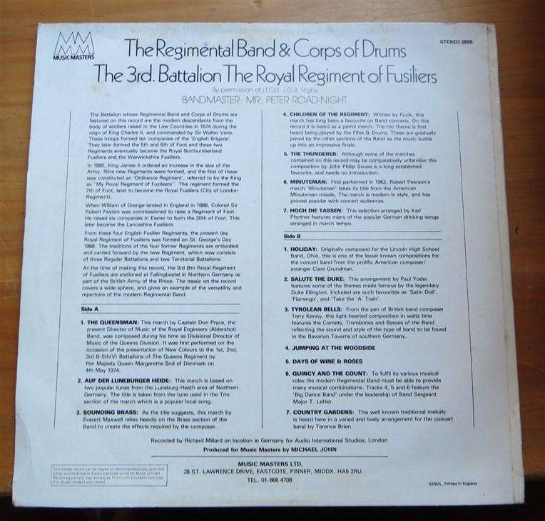 Third Royal Fusiliers in Concert - Vintage Vinyl LP VG