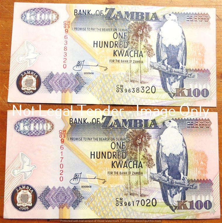 2 x Zambia - 100 Kwacha Bank Notes - Bid per Note