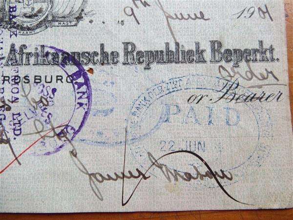ZAR Cheque - 9 June 1901 - 12 Pounds & 2 Shillings