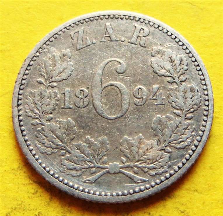 1894 ZAR 0.925 Silver 6d Six Pence Coin