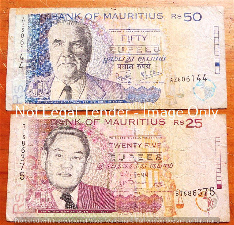 2 x Mauritius - 25 & 50 Rupees Bank Notes - Bid per Note