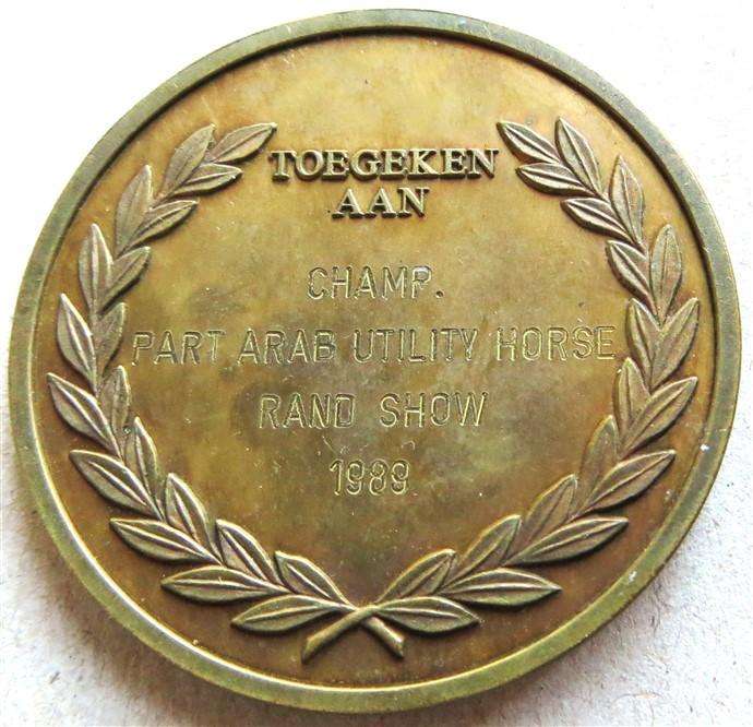 1989 Witwatersrand Landbounootskap Medallion - Rand Show Award for Part Arab Horse