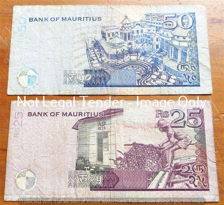 2 x Mauritius - 25 & 50 Rupees Bank Notes - Bid per Note