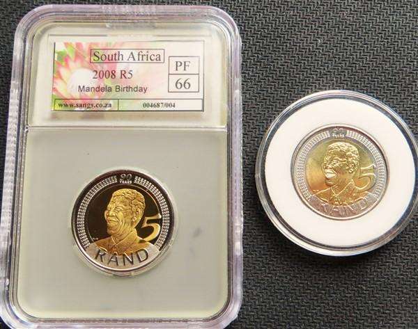2008 Proof Mandela R5 - PF66 Graded and 2008 UNC Coin