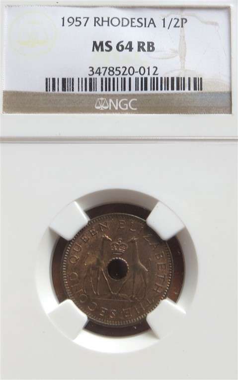 1957 Rhodesia Half Penny MS64RB NGC graded