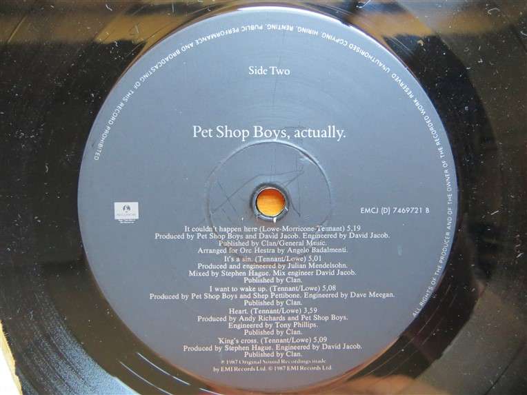 Pet Shop Boys - Actually  Vintage Vinyl LP - VG