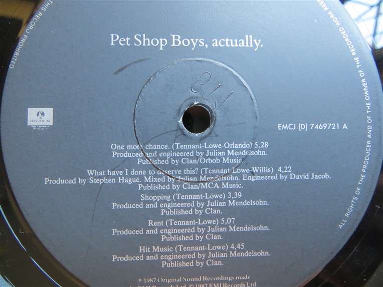 Pet Shop Boys - Actually  Vintage Vinyl LP - VG